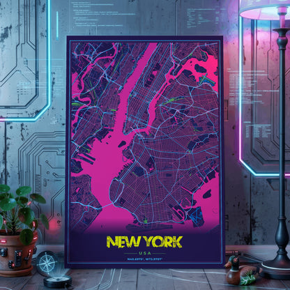 New York Cyberpunk Map Poster