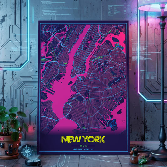 New York Cyberpunk Map Poster