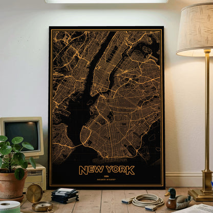 New York Phosphor Map Poster - Amber CRT