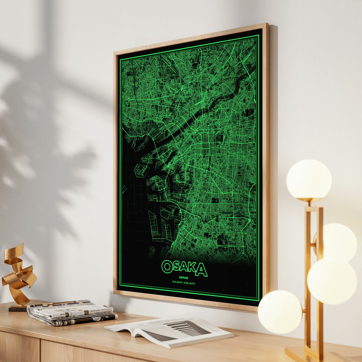 Osaka Phosphor Map Poster - Phosphor Green