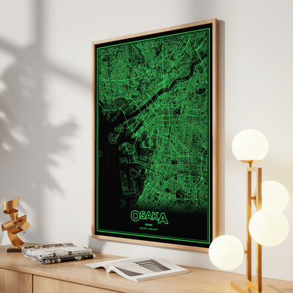 Osaka Phosphor Map Poster - Phosphor Green