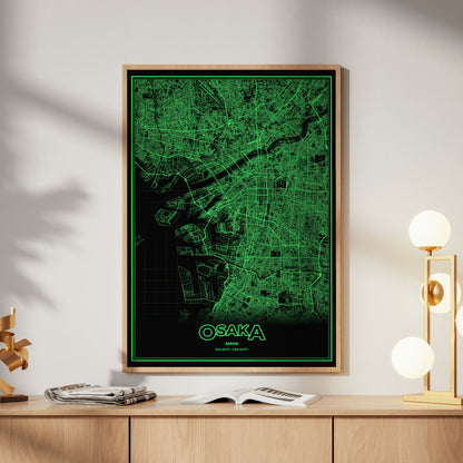 Osaka Phosphor Map Poster - Phosphor Green