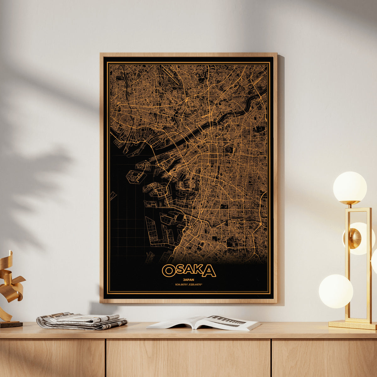 Osaka Phosphor Map Poster - Amber CRT