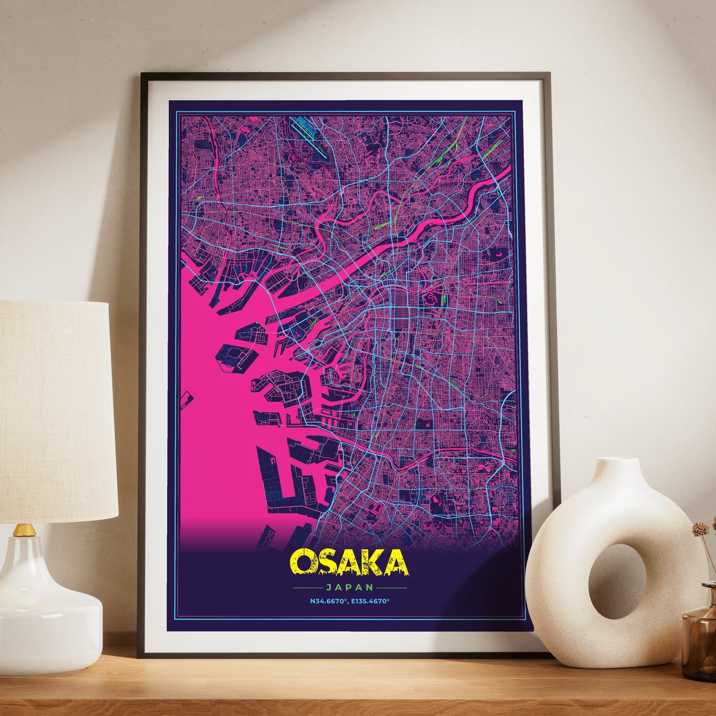 Osaka Cyberpunk Map Poster