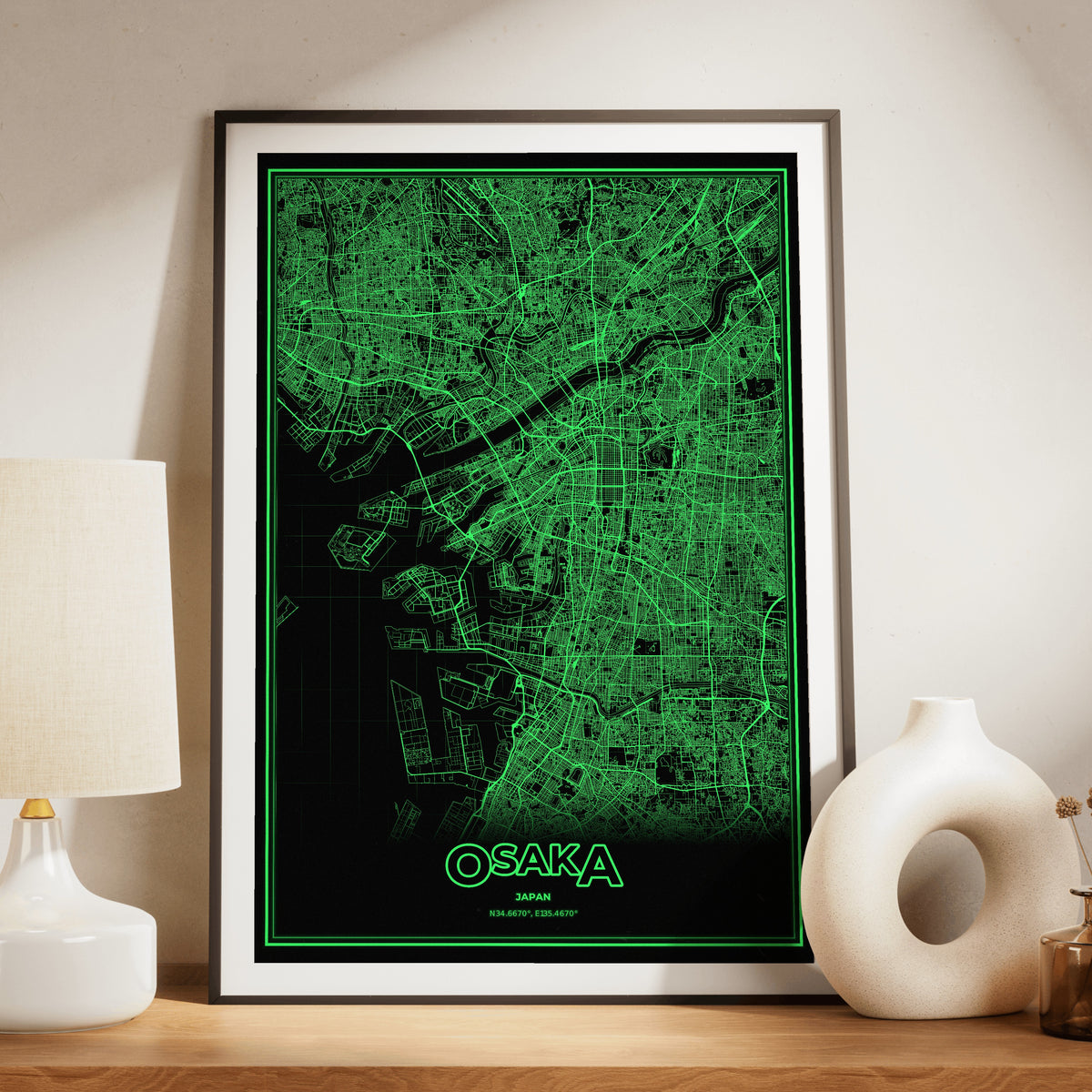 Osaka Phosphor Map Poster - Phosphor Green