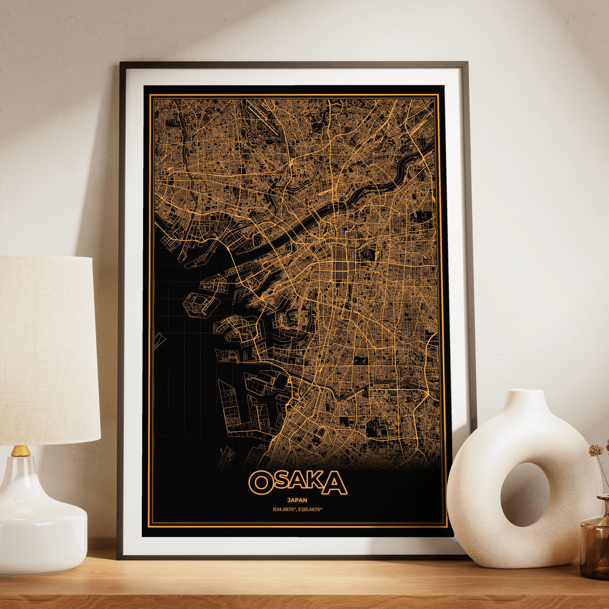 Osaka Phosphor Map Poster - Amber CRT