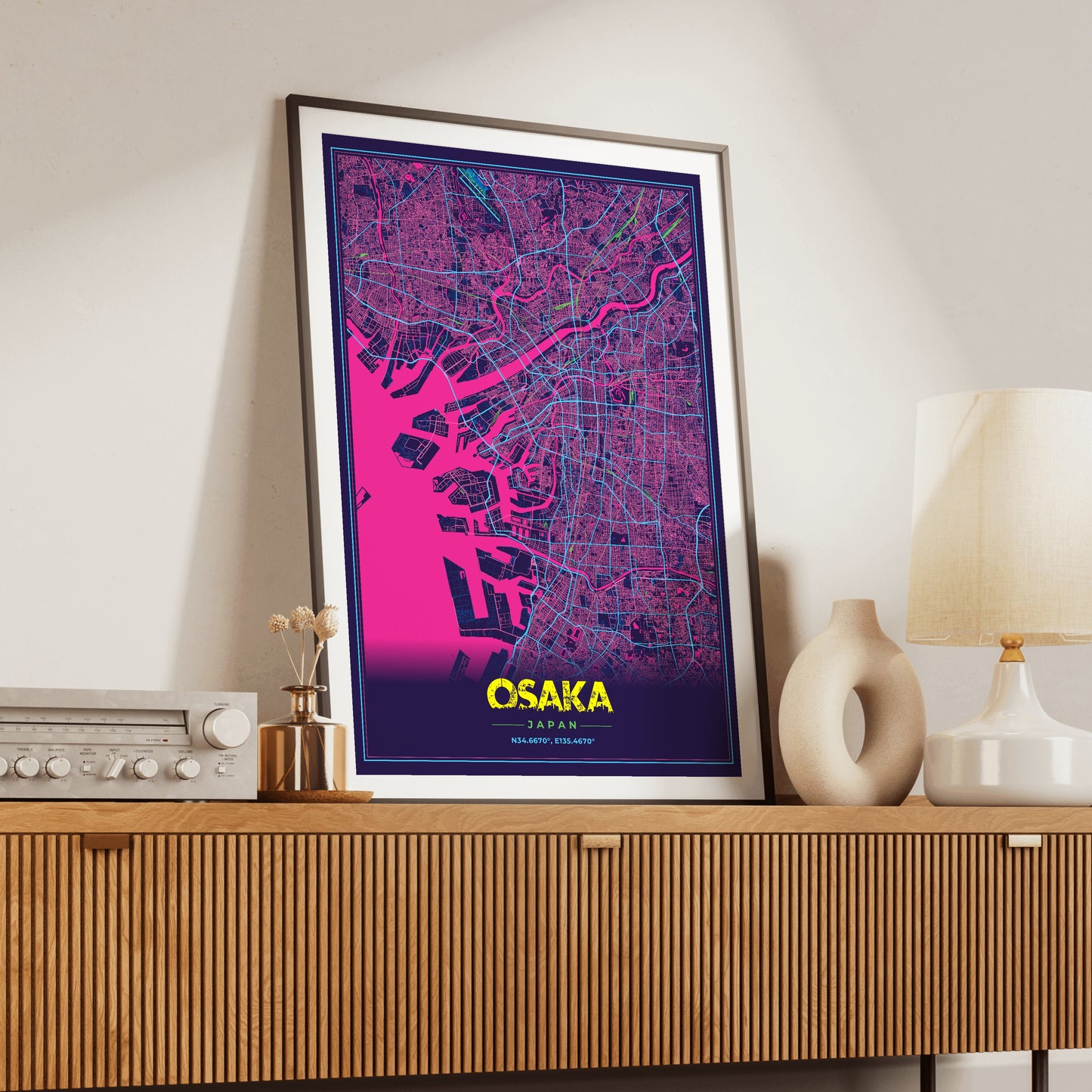 Osaka Cyberpunk Map Poster