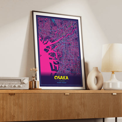 Osaka Cyberpunk Map Poster