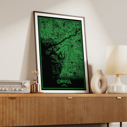 Osaka Phosphor Map Poster - Phosphor Green