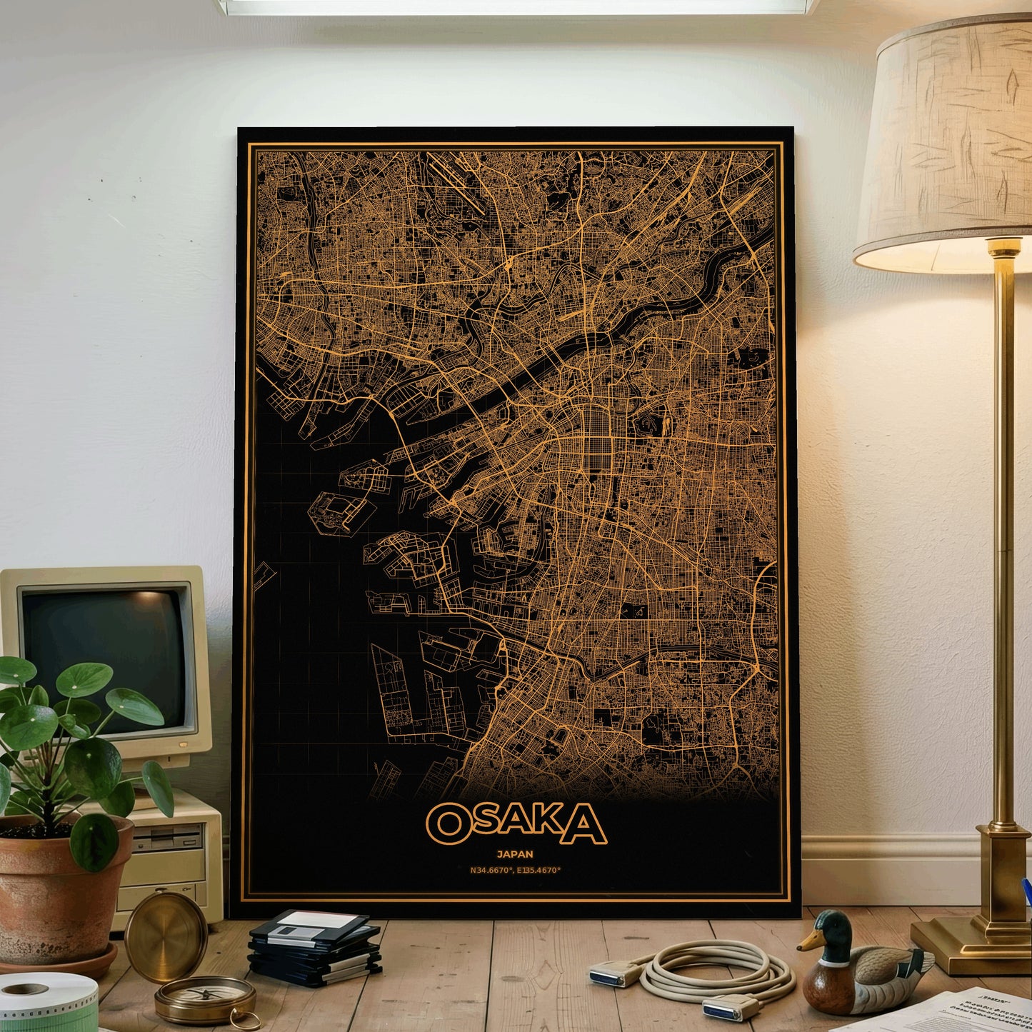 Osaka Phosphor Map Poster - Amber CRT