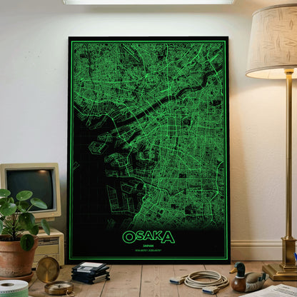 Osaka Phosphor Map Poster - Phosphor Green