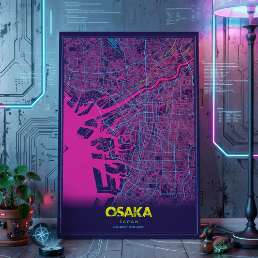 Osaka Cyberpunk Map Poster