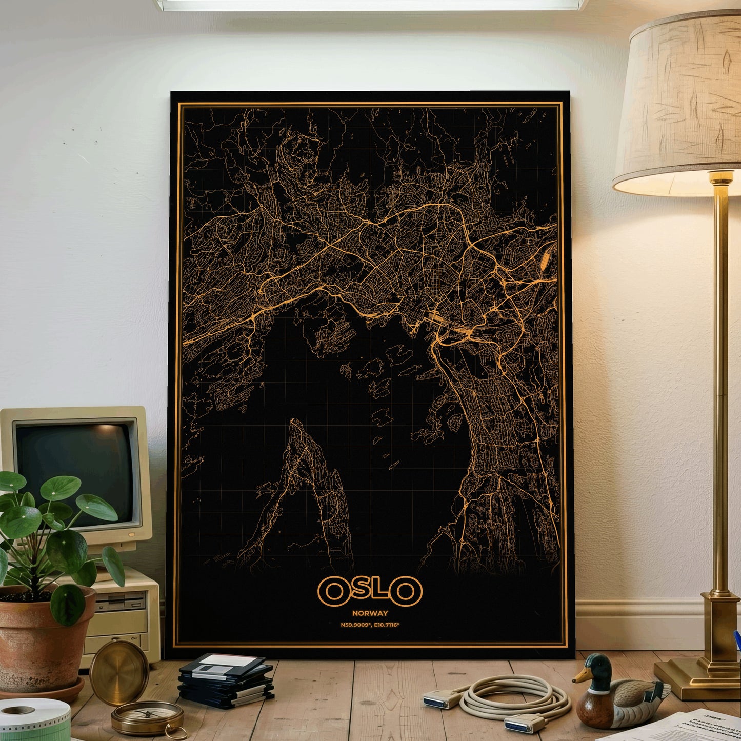 Oslo Phosphor Map Poster - Amber CRT