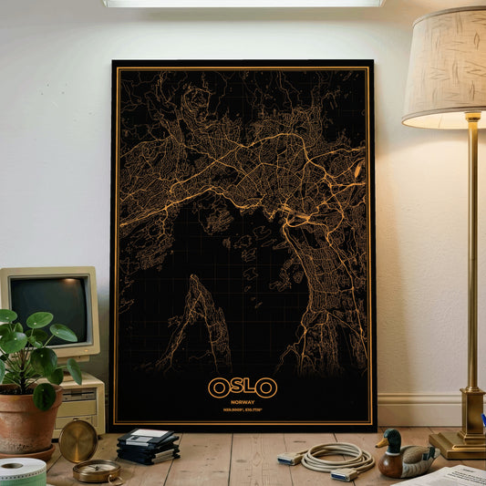 Oslo Phosphor Map Poster - Amber CRT