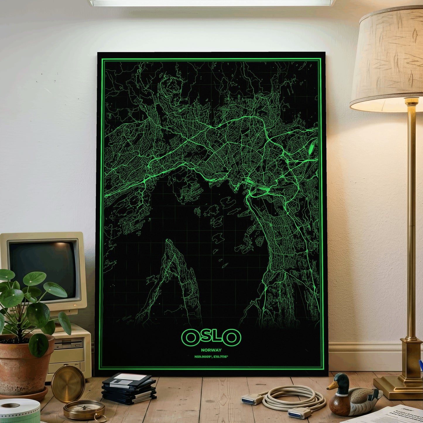 Oslo Phosphor Map Poster - Phosphor Green