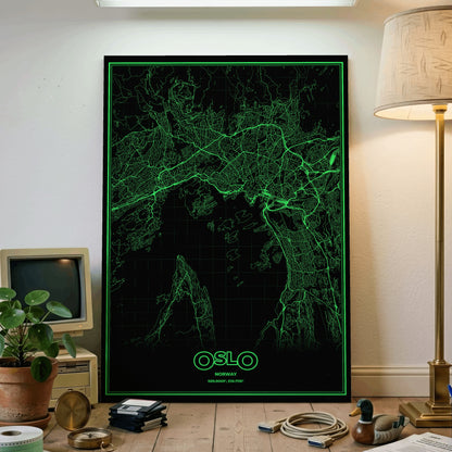 Oslo Phosphor Map Poster - Phosphor Green