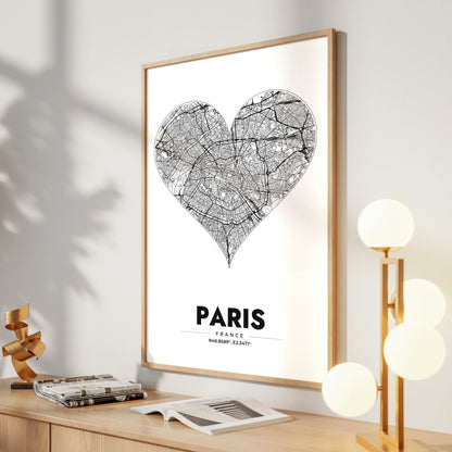 Paris Heart Map Poster