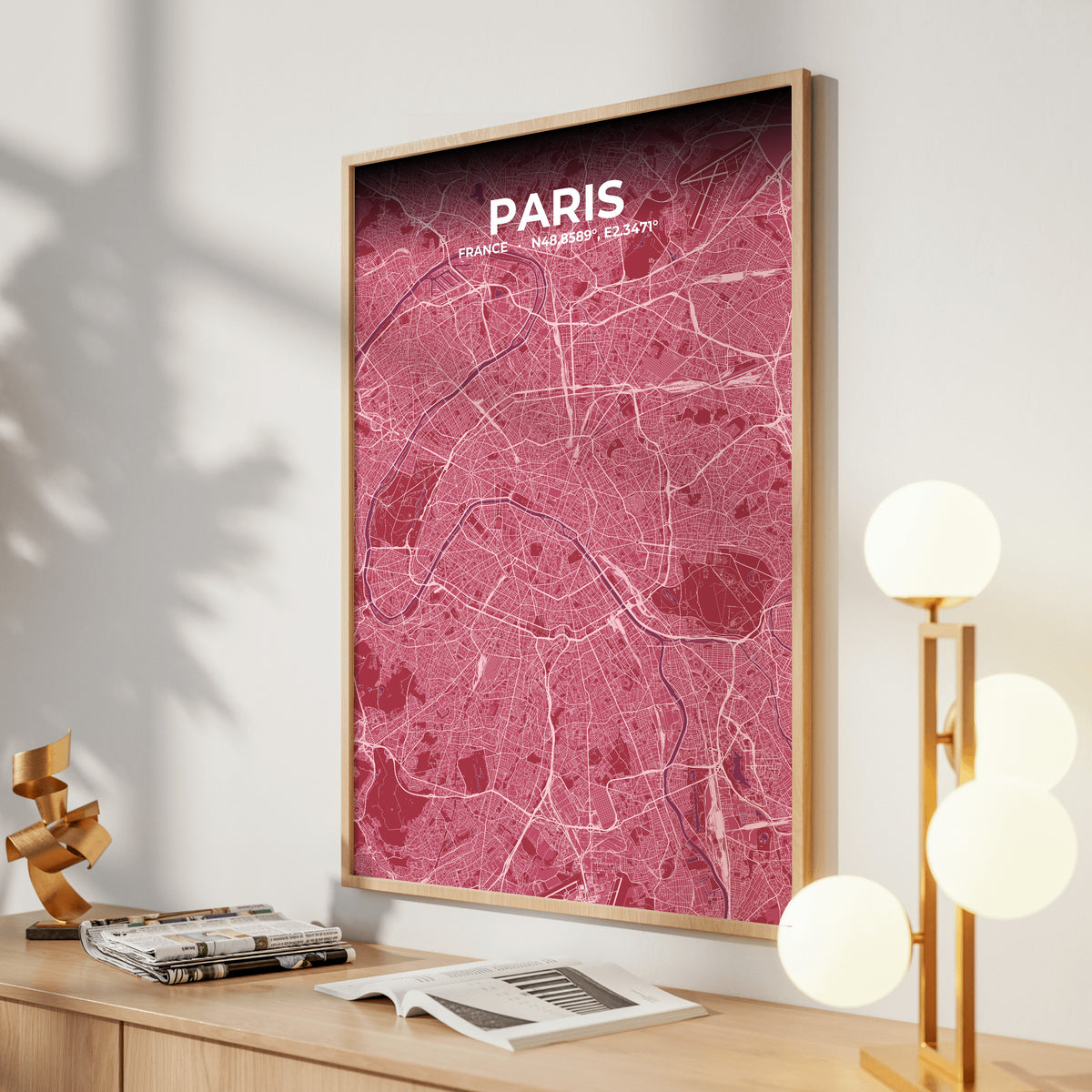 Paris Scarlet Map Poster