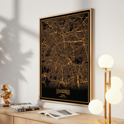 Paris Phosphor Map Poster - Amber CRT