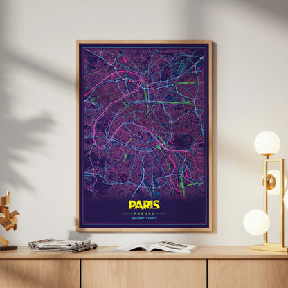 Paris Cyberpunk Map Poster