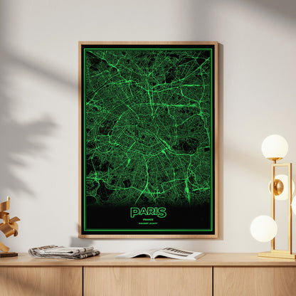 Paris Phosphor Map Poster - Phosphor Green