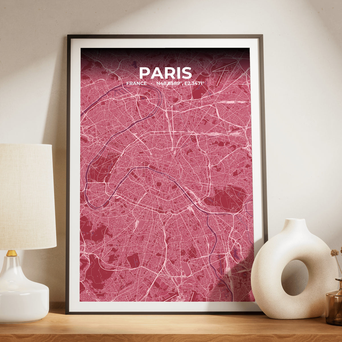 Paris Scarlet Map Poster