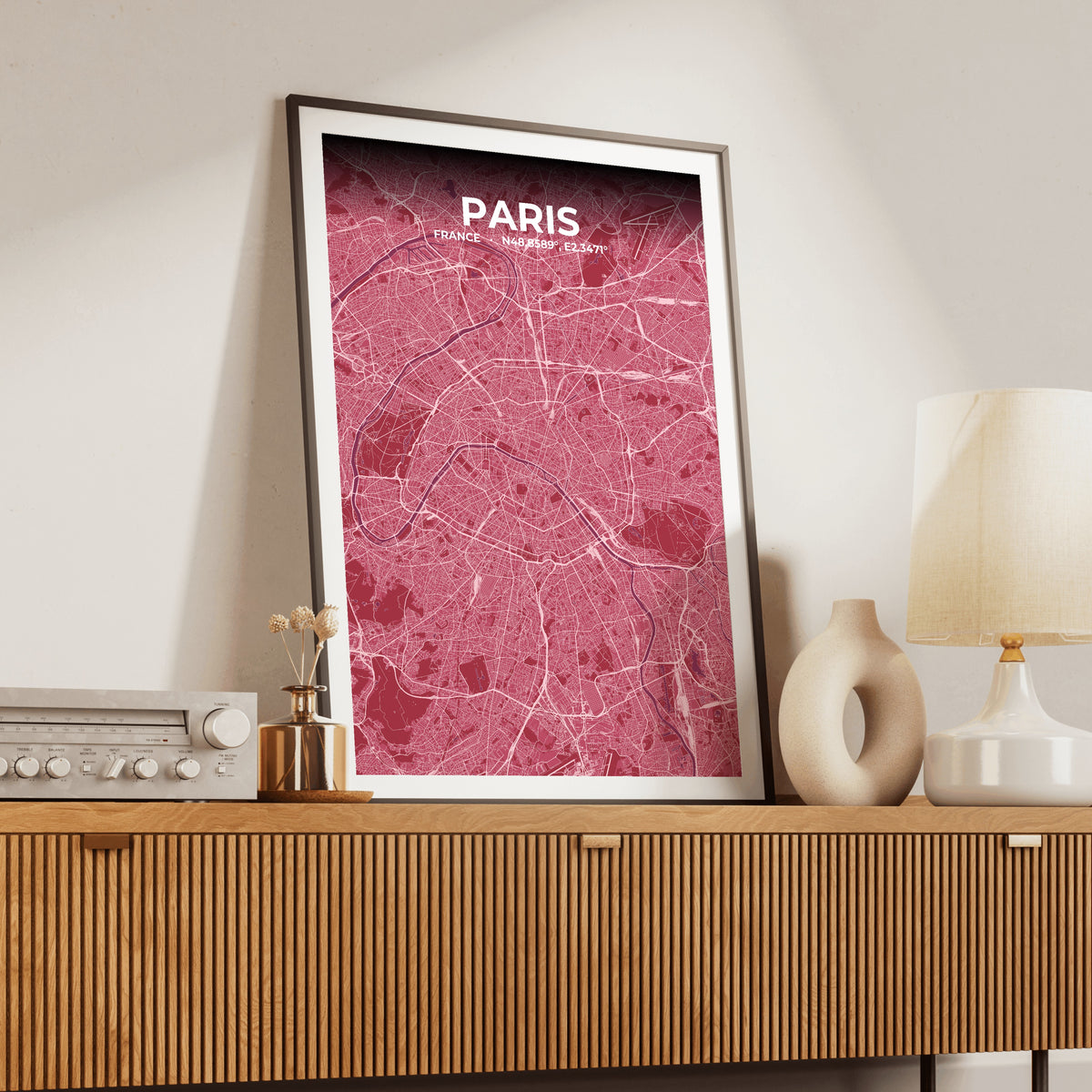 Paris Scarlet Map Poster