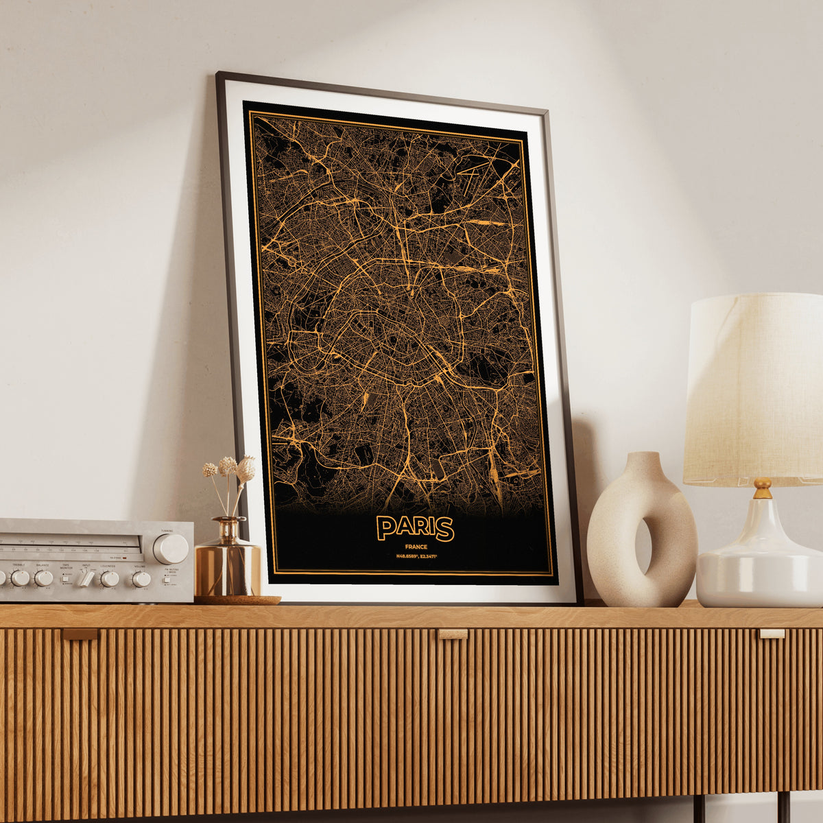 Paris Phosphor Map Poster - Amber CRT