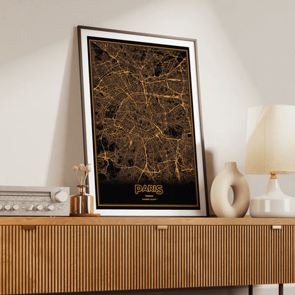 Paris Phosphor Map Poster - Amber CRT