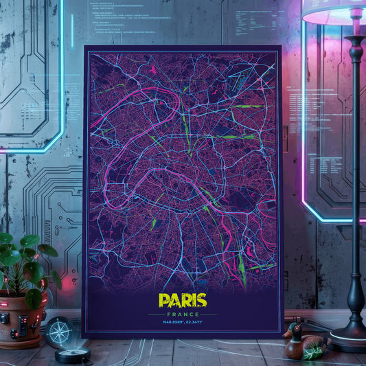 Paris Cyberpunk Map Poster