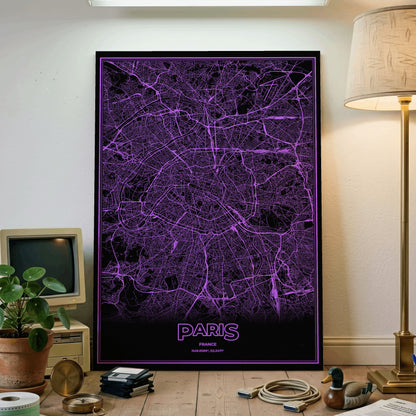 Paris Phosphor Map Poster - EGA Violet