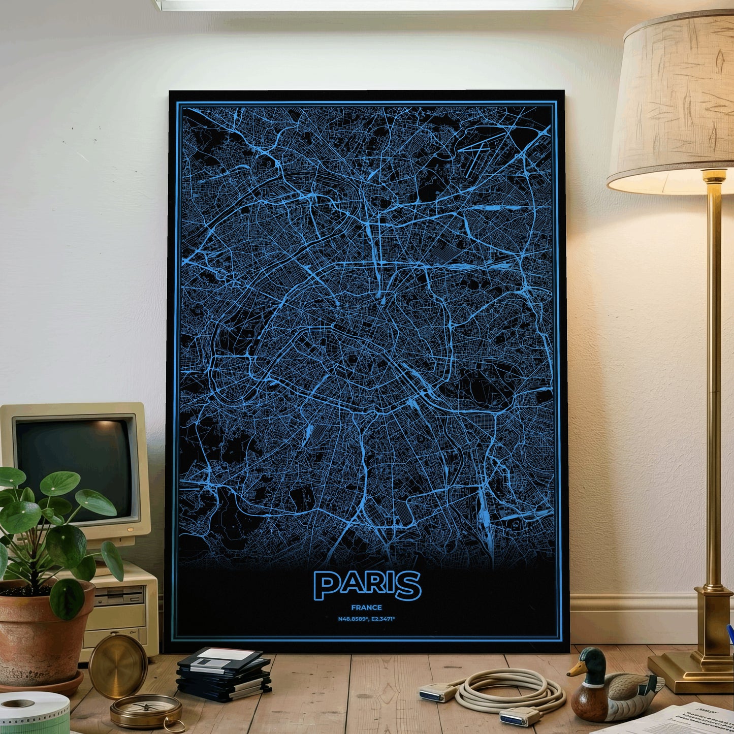 Paris Phosphor Map Poster - IBM Blue