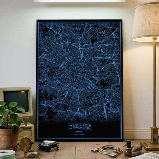 Paris Phosphor Map Poster - IBM Blue