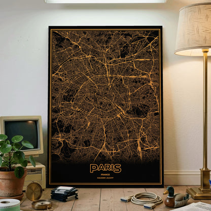 Paris Phosphor Map Poster - Amber CRT