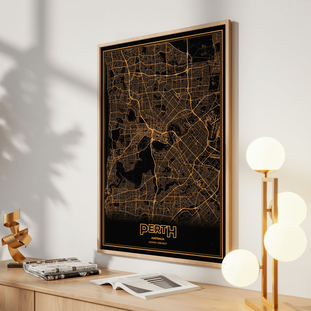 Perth Phosphor Map Poster - Amber CRT
