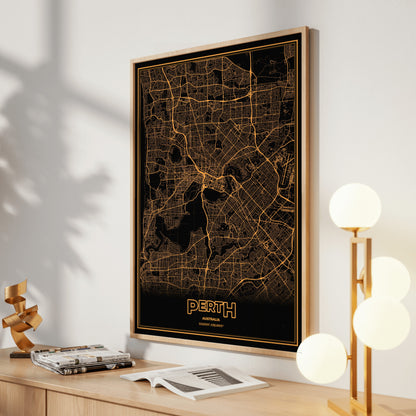 Perth Phosphor Map Poster - Amber CRT