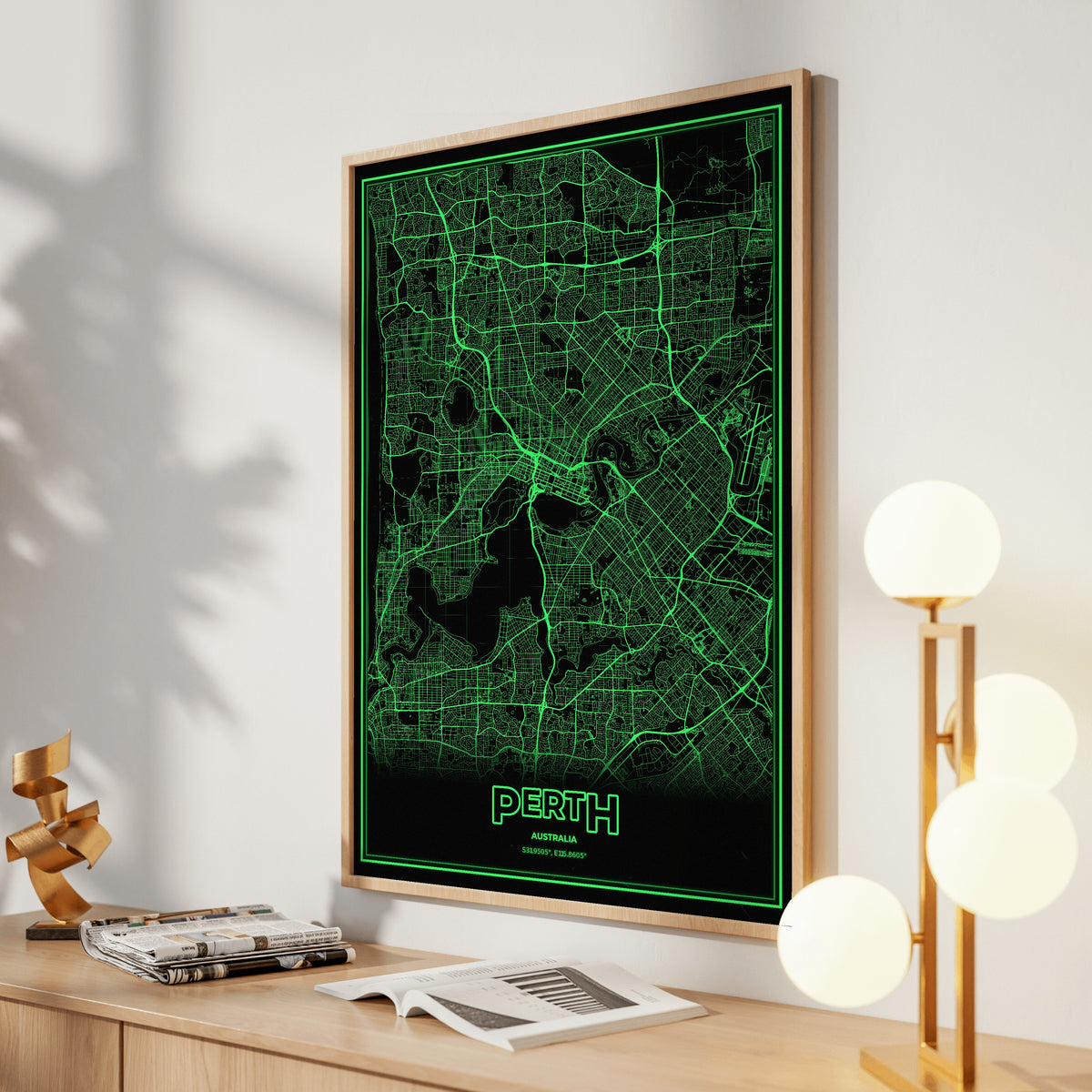 Perth Phosphor Map Poster - Phosphor Green