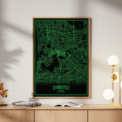 Perth Phosphor Map Poster - Phosphor Green