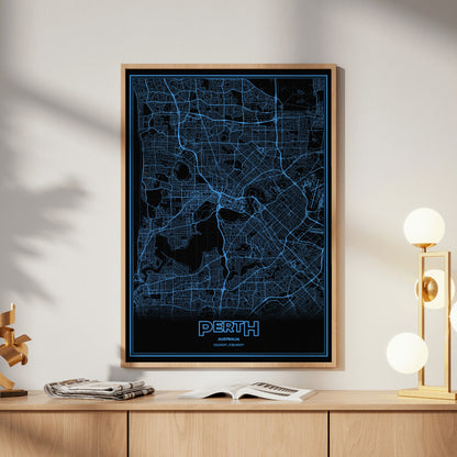 Perth Phosphor Map Poster - IBM Blue