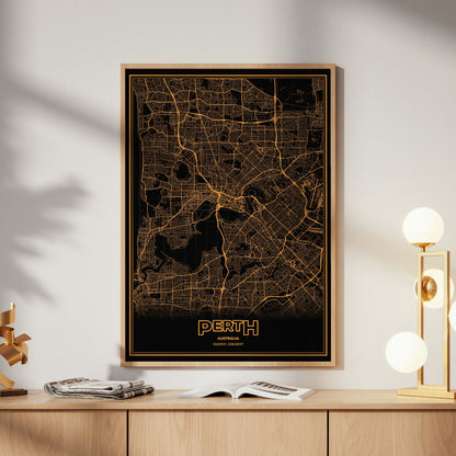 Perth Phosphor Map Poster - Amber CRT