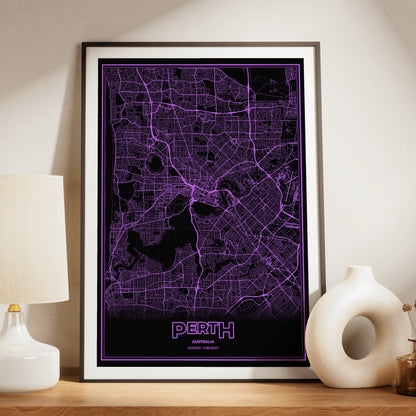 Perth Phosphor Map Poster - EGA Violet