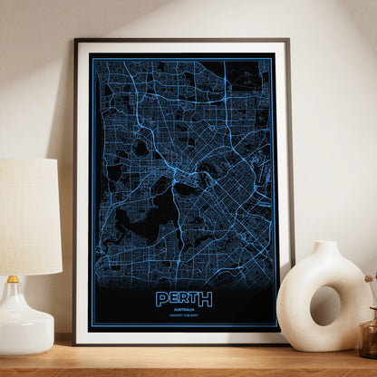 Perth Phosphor Map Poster - IBM Blue