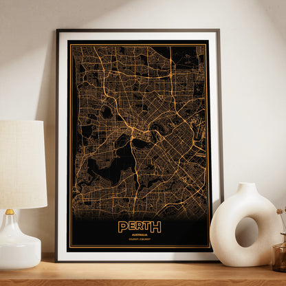 Perth Phosphor Map Poster - Amber CRT