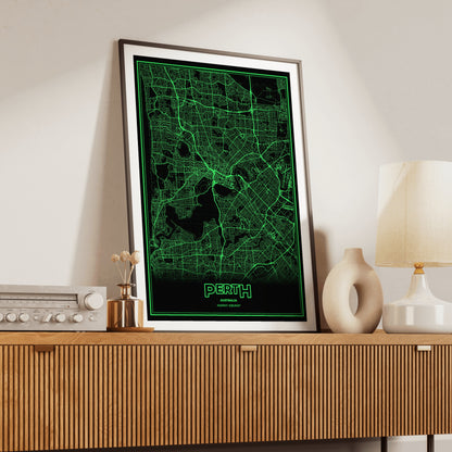 Perth Phosphor Map Poster - Phosphor Green