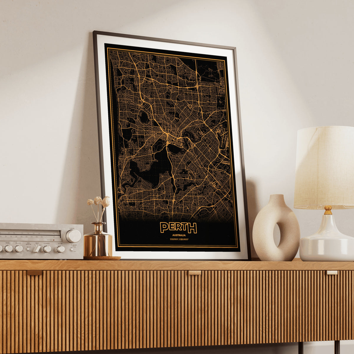 Perth Phosphor Map Poster - Amber CRT