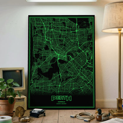 Perth Phosphor Map Poster - Phosphor Green