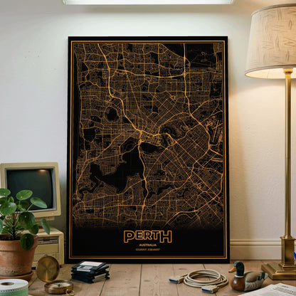 Perth Phosphor Map Poster - Amber CRT