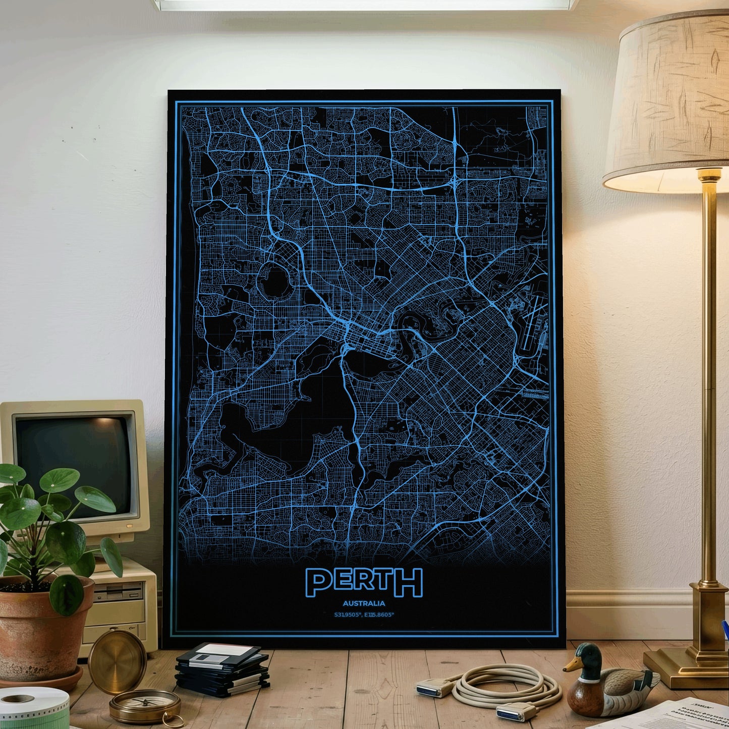 Perth Phosphor Map Poster - IBM Blue