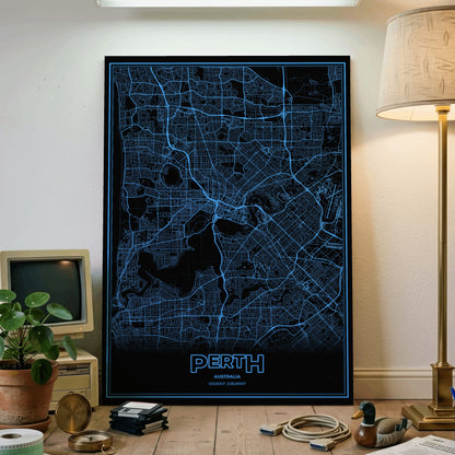 Perth Phosphor Map Poster - IBM Blue