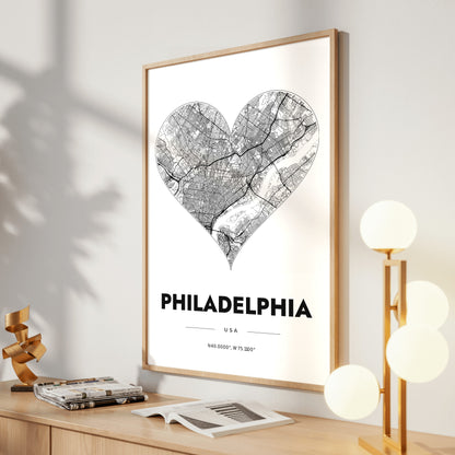 Philadelphia Heart Map Poster